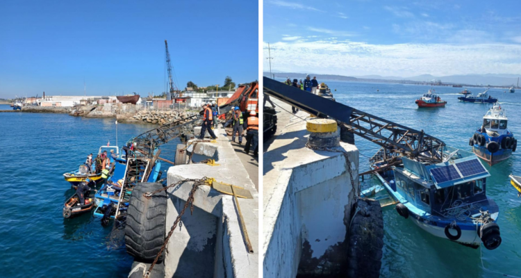 Una persona lesionada deja caída de grúa sobre bote en muelle de Asimar en Quintero