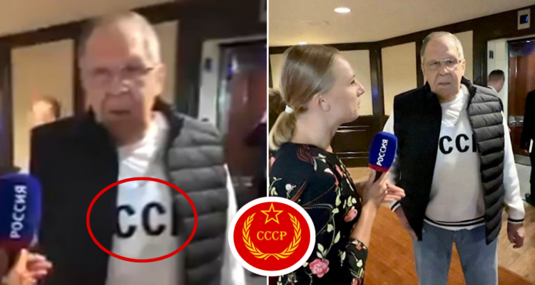 Canciller ruso llegó hasta la cumbre en Alaska con camiseta alusiva a la URSS