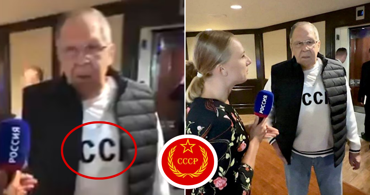 Canciller ruso llegó hasta la cumbre en Alaska con camiseta alusiva a la URSS
