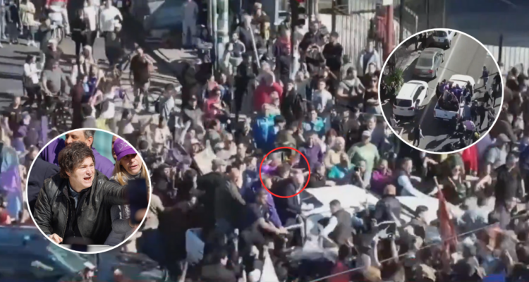 Evacúan a Milei en medio de acto de campaña tras ser atacado por manifestantes