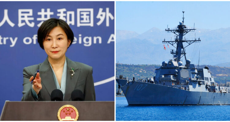 Imágenes de archivo de la portavoz china Mao Ning y el destructor de EEUU “USS Gravely”