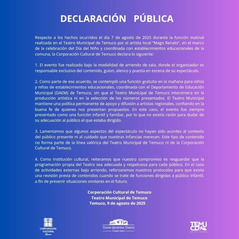 Comunicado por polémico show para niños en Temuco
