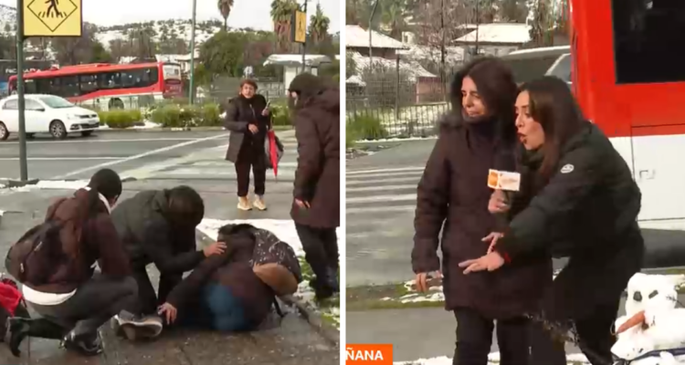 Capturas del Matinal de CHV donde periodista auxilió a transeúnte