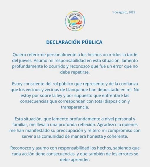 Declaración de concejal detenido por conducto ebrio