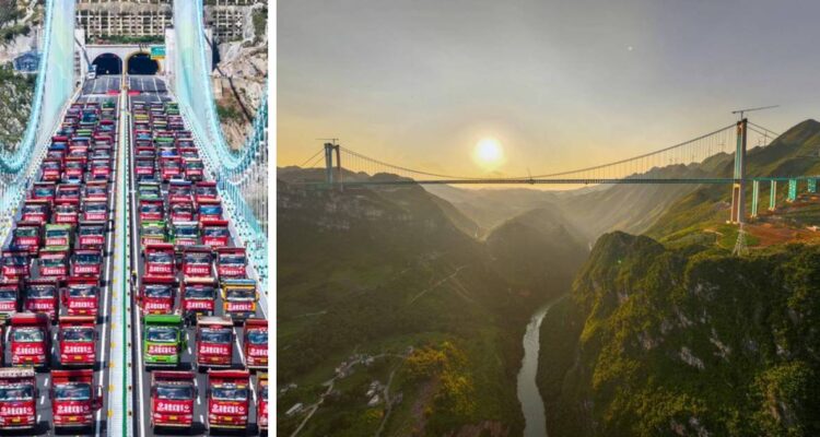 Casi 100 camiones pasaron como prueba: puente más alto del mundo mide 2 veces más que la Torre Eiffel
