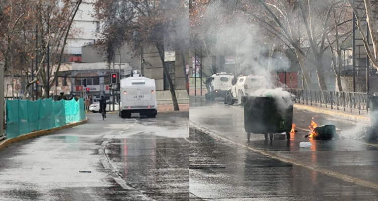 Encapuchado resulta quemado en incidentes con bombas molotov afuera de Liceo Lastarria
