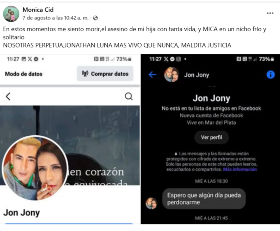 Facebook de la madre de la víctima