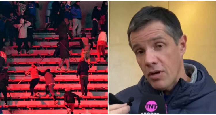 Foto de Michael Clark de La U e hinchas de Independiente para contexto de nota