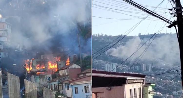 Imágenes del incendio que se registra en el Cerro Yungay de Valparaíso.