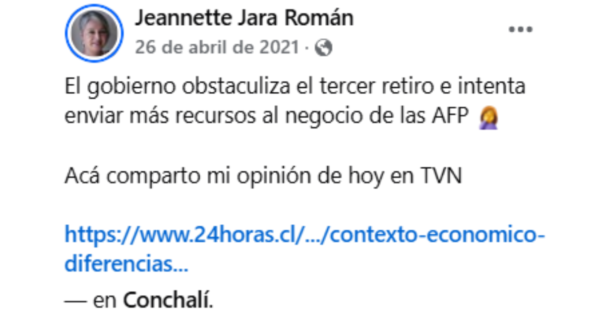 Jeannette Jara por tercer retiro de AFP en 2021