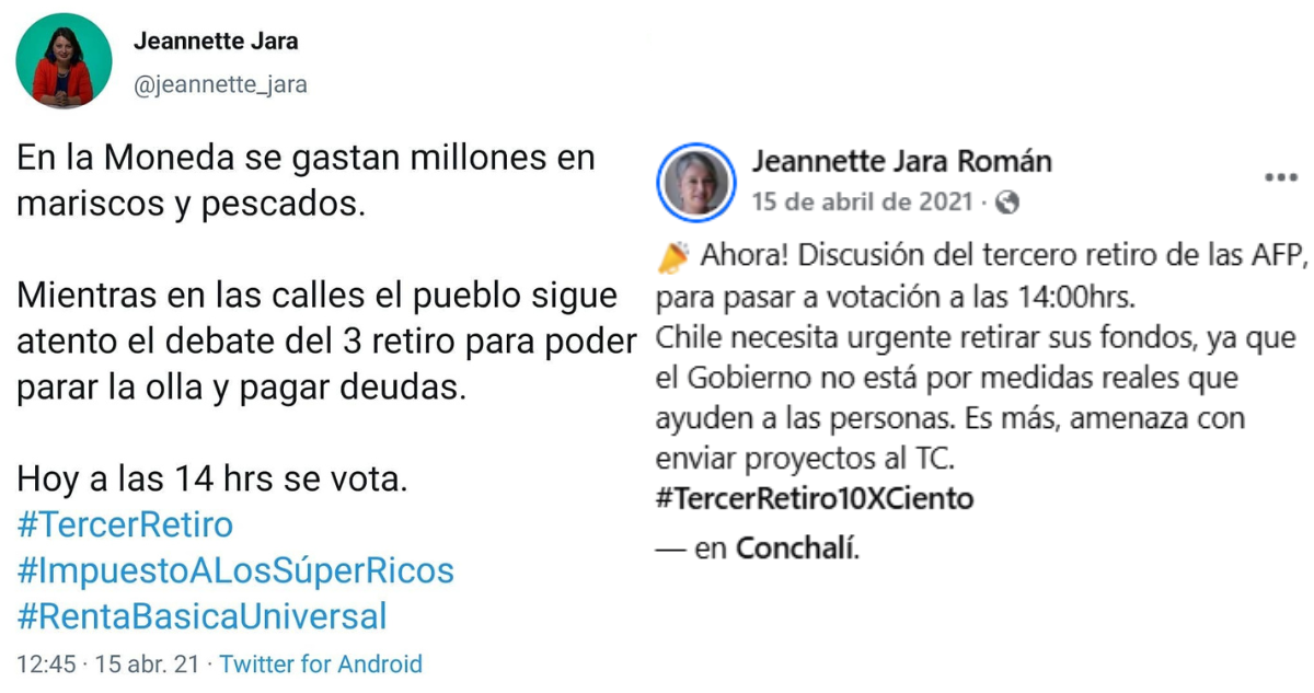 Jeannette Jara por tercer retiro de AFP en 2021