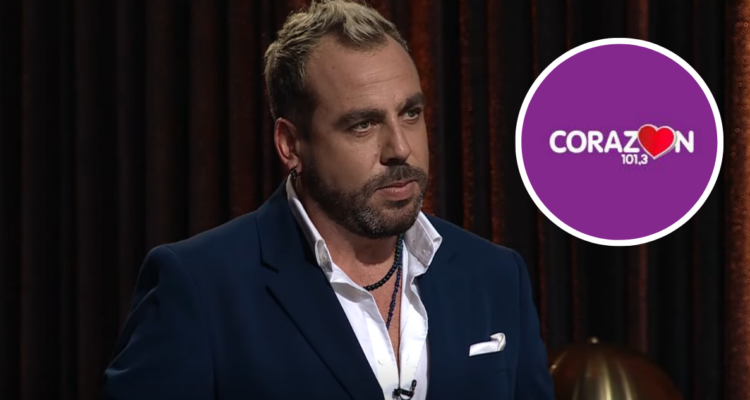 Francisco Kaminski en PH y logo de Radio Corazón en referencia a desvinculación