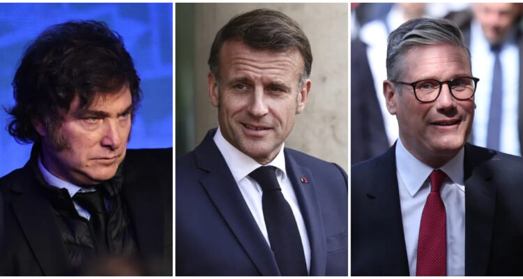 Javier Milei, Emmanuel Macron y Keir Starmer