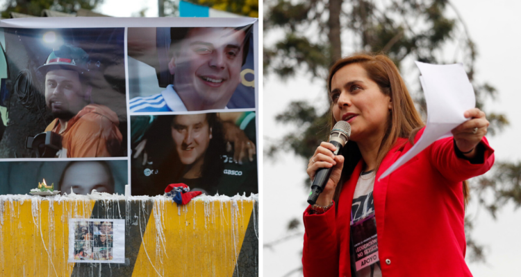 Natalia Valdebenito y fotografía de mineros fallecidos en Mina El Teniente