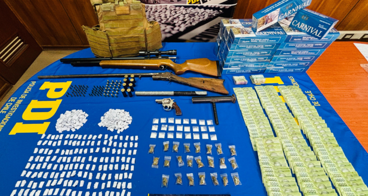 PDI desarticula red de microtráfico y decomisa armas de fuego en Mulchén
