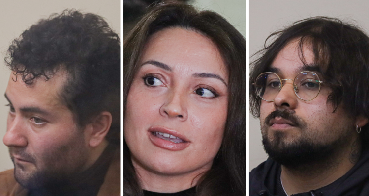 Camila Polizzi, Sebastián Polanco y Matías Godoy durante formalización por delito tributario en causa derivada de arista Fundación En Ti