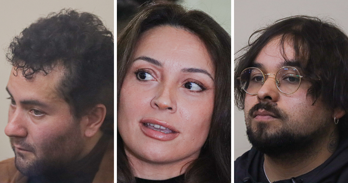 Camila Polizzi, Sebastián Polanco y Matías Godoy durante formalización por delito tributario en causa derivada de arista Fundación En Ti