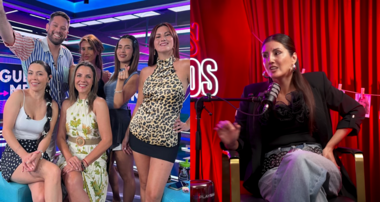 Fotografía grupal del panel de ‘Sígueme’ y de María Paz Arancibia en el podcast hablando de la hostilidad de Julia Vial