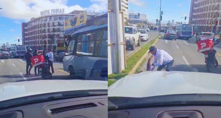 Captan feroz pelea entre chofer de micro y repartidor de delivery en Concepción