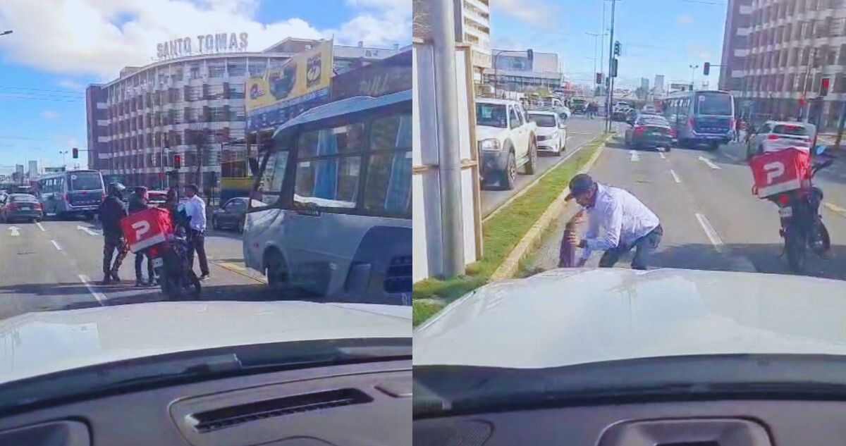 Captan feroz pelea entre chofer de micro y repartidor de delivery en Concepción