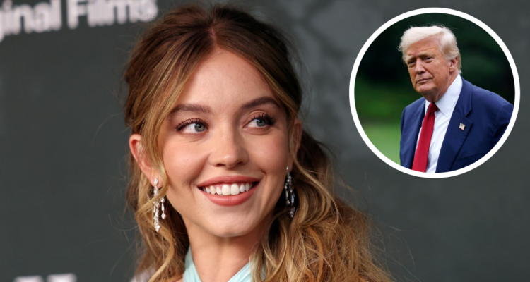 Sydney Sweeney y Donald Trump en miniatura en referencia a inscripción como republicana