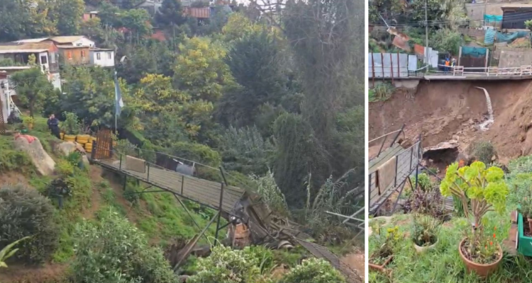 Socavón destruyó acceso de al menos dos viviendas en sector Forestal de Viña del Mar