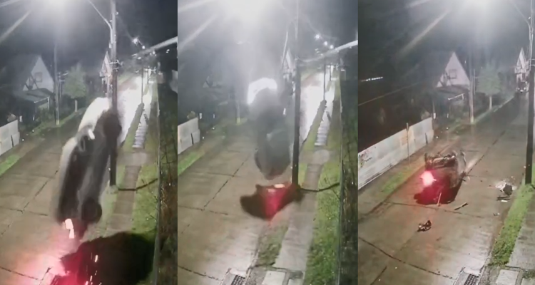 VIDEO | Captan a conductor que “voló” con su auto en Río Negro: se fugó caminando tras accidente