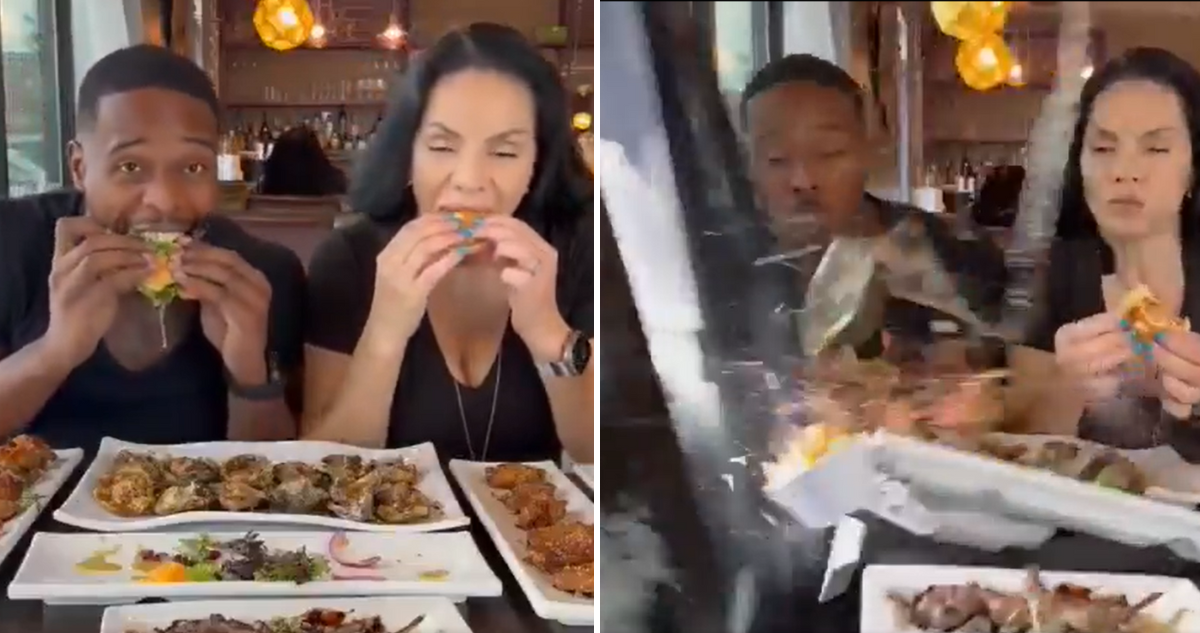 Pareja de youtubers en restaurant