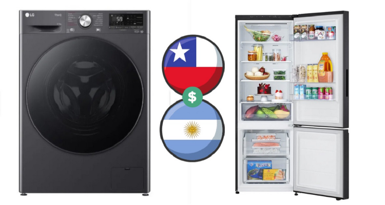 Comparación de precios entre Argentina y Chile en productos de línea blanca.