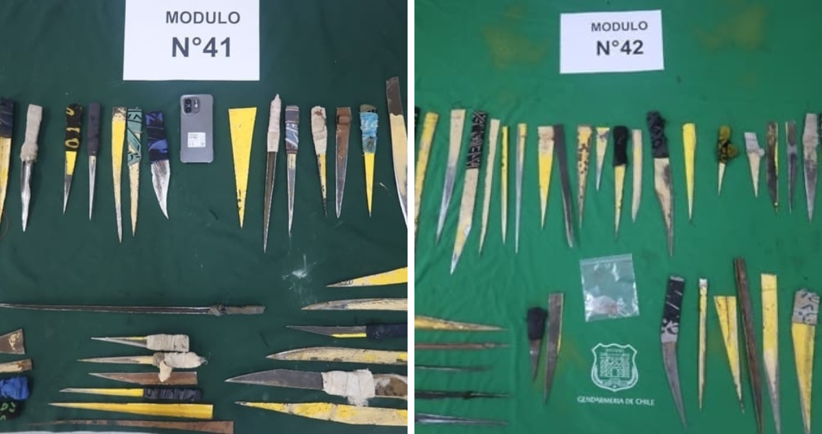 Gendarmería incauta más de 80 armas blancas desde módulos de alta seguridad en cárcel de Valdivia