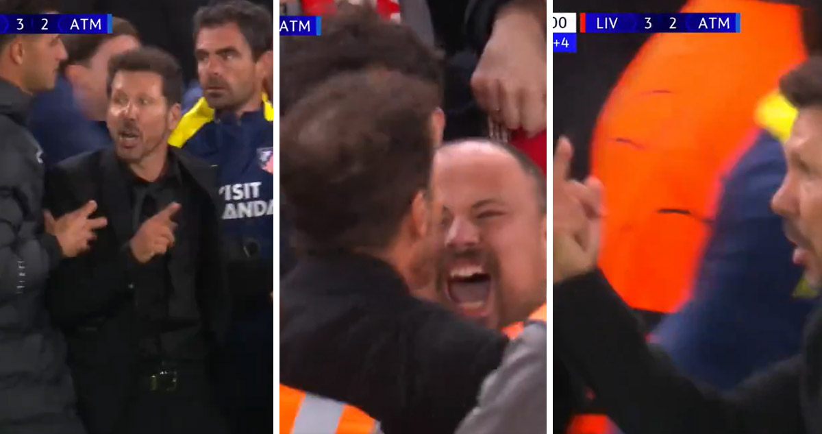 Diego Simeone se descontroló con hinchas del Liverpool.