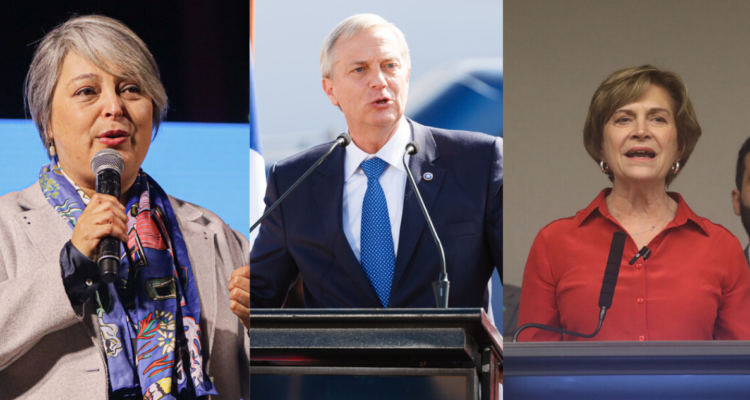 Los candidatos presidenciales Jeannette Jara, José Antonio Kast y Evelyn Matthei.