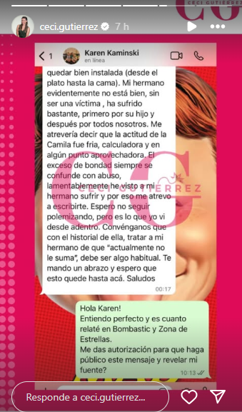 Captura de chat Cecilia Gutiérrez