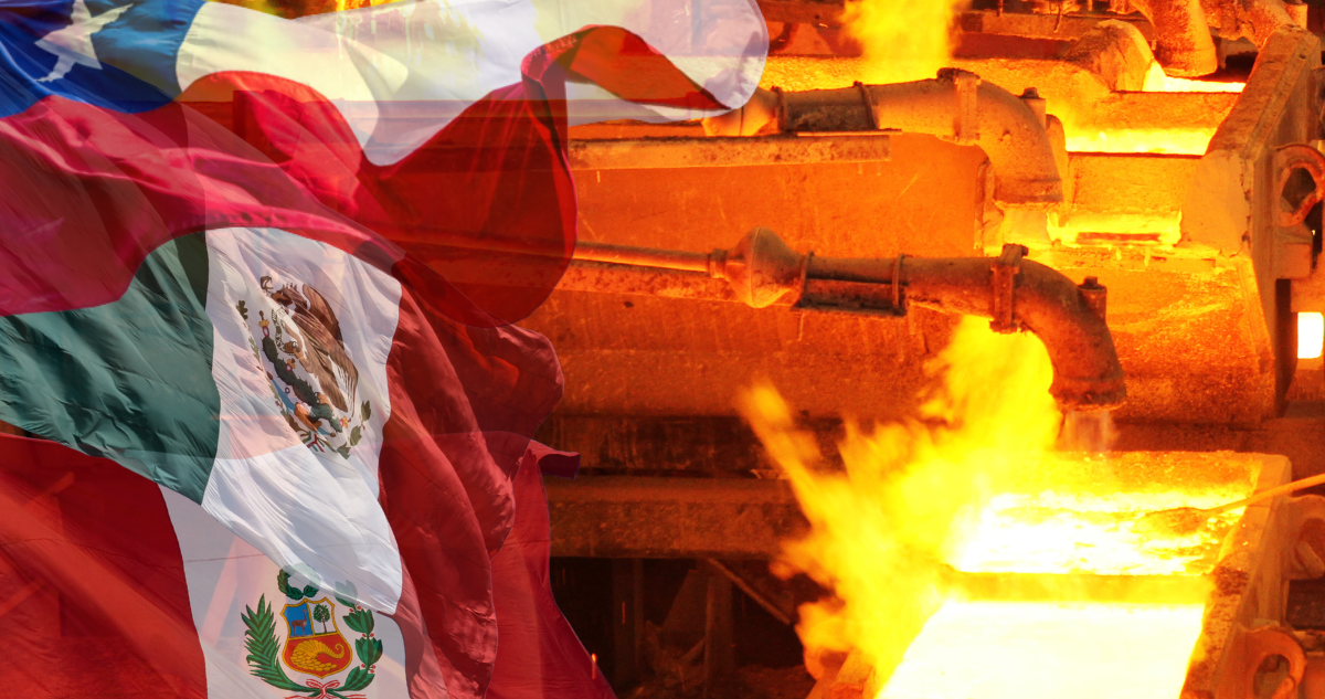 Cobre y banderas de Chile, Perú y México