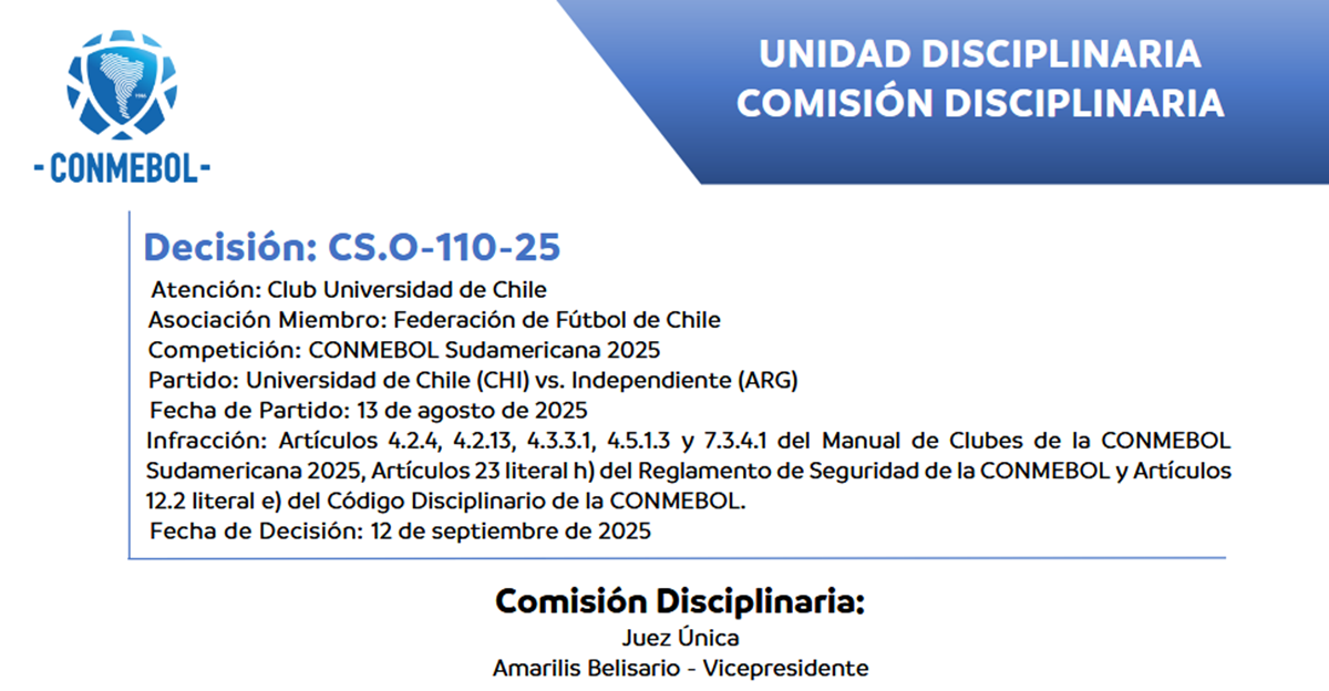 Conmebol llena de multas a La U