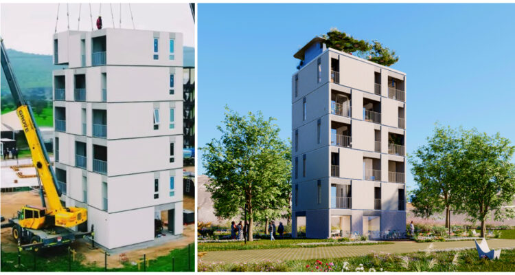 Tiene 6 pisos y penthouse: Así es el edificio social industrializado que se levantó en un día en la RM