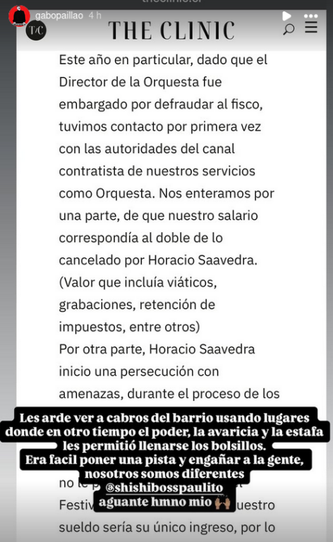 Instagram Storie de Gabo Paillao contra Horacio Saavedra
