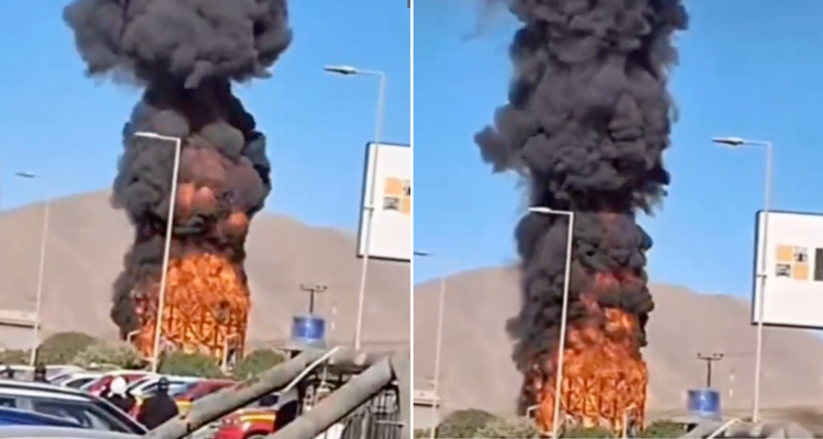 VIDEO | Incendio en equipo de alto tonelaje moviliza a bomberos de Antofagasta: sería en un silo