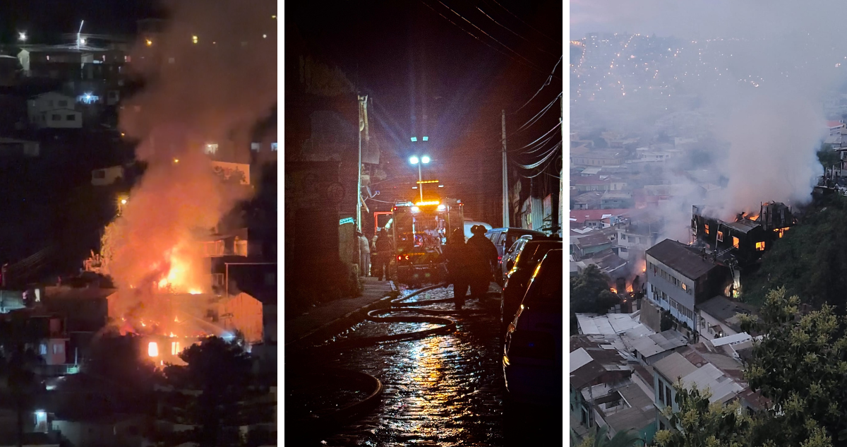 Al menos tres viviendas destruidas deja incendio de grandes magnitudes en cerro El Litre de Valparaíso
