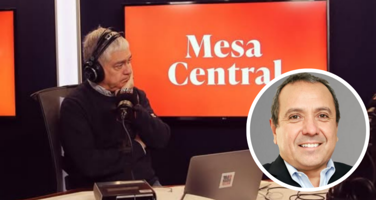 Iván Valenzuela en ‘Mesa Central’ de Tele 13 Radio y en miniatura Patricio Góngora, directivo de Canal 13 vinculado a bots