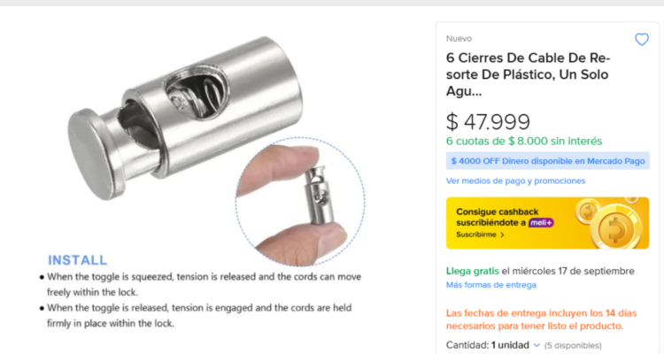 El ridículo y excesivo precio al que se venden 6 cierres de resorte de ropa en Mercado Libre