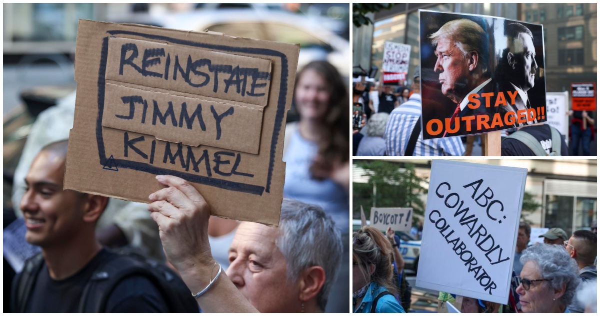 Protestas en Hollywood por suspensión del late show de Jimmy Kimmel: "Se trata de nuestros derechos"