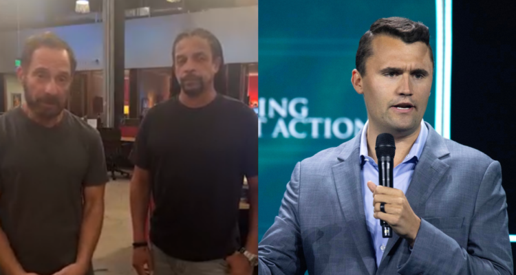 Captura de video de disculpas de TMZ y fotografía referencial de Charlie Kirk