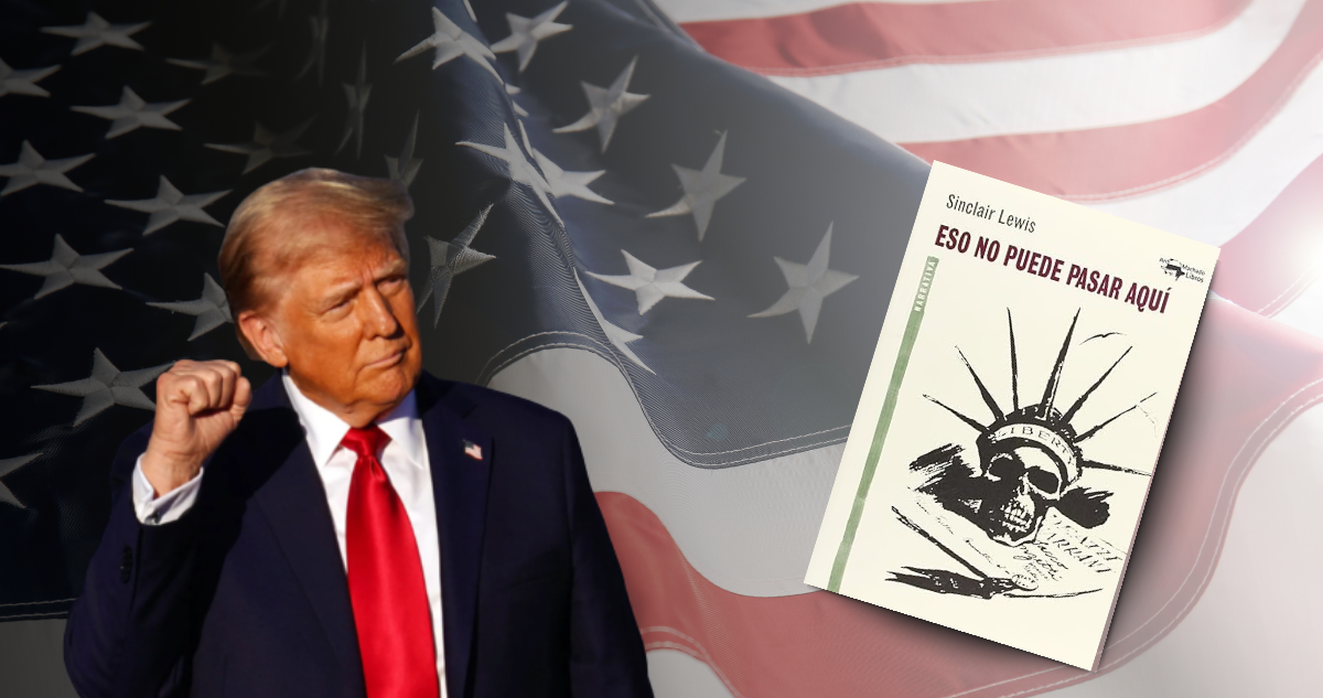 Donald Trump, bandera de EEUU y portada de novela distópica: Eso no puede pasar aquí
