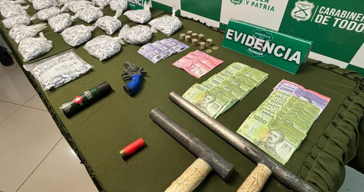 Desarticulan a banca criminal en Talcahuano: incautan 8 mil dosis de pasta base, armas y dinero
