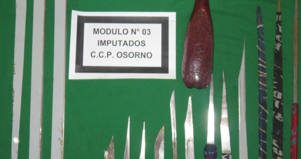 Incautan 12 armas blancas de confección artesanal durante operativo en módulo 3 de la cárcel de Osorno
