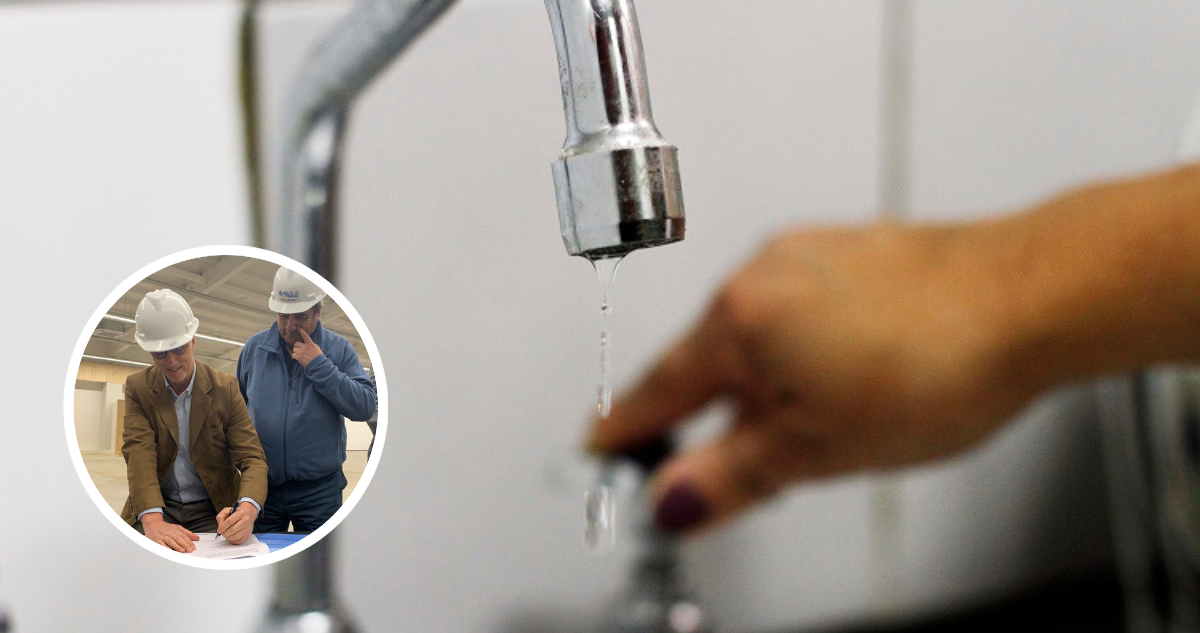 Foto de contexto de agua potable y de la firma del convenio.