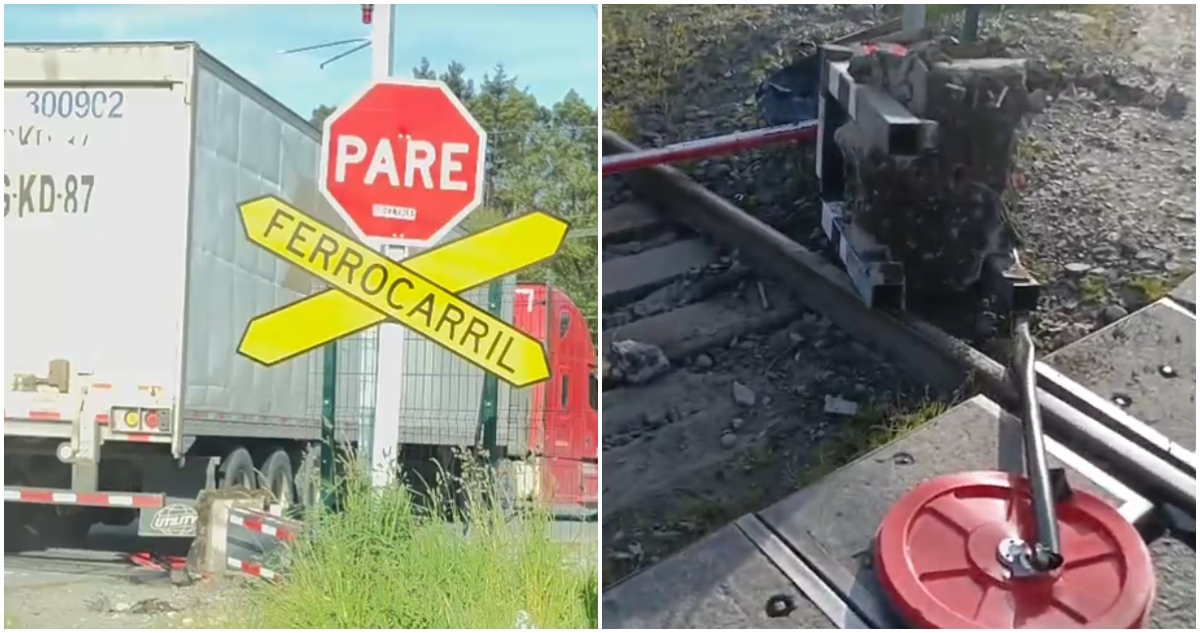 Camión destruye barrera de cruce ferroviario en Puerto Montt
