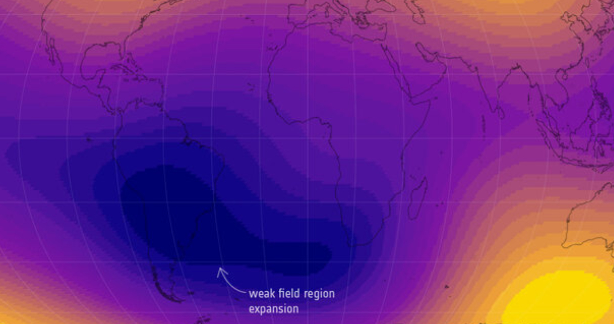 Punto débil en el campo magnético de la Tierra