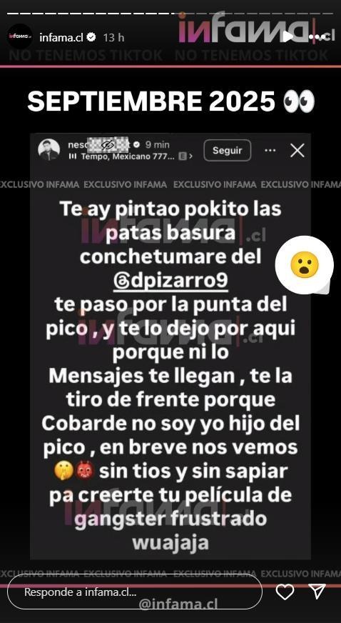 "Basura c...": la violenta amenaza de Nes a reconocido futbolista chileno, antes del escándalo con Fran Maira
